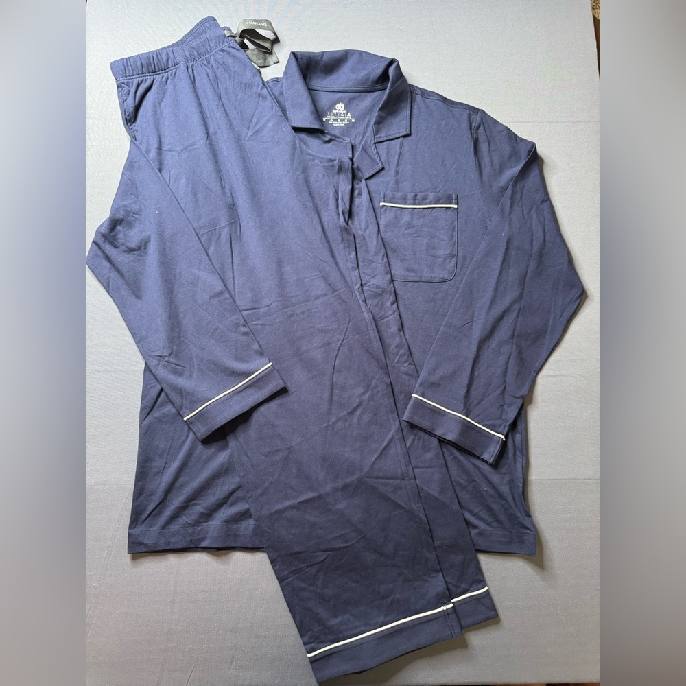 DAVID ARCHY Blue Drawstring Lounge Pajamas Pants Top PJ Set size Large mens #833